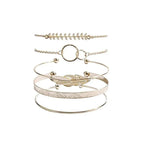 Luxruy Modern Bohemian Gold Color Moon Leaf Crystal Opal Open Bracelet Set for Women In Boho Beach Bangle Jewelry Style