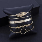 Luxruy Modern Bohemian Gold Color Moon Leaf Crystal Opal Open Bracelet Set for Women In Boho Beach Bangle Jewelry Style