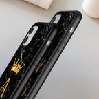 Luxurious Black Soft Silicone Black Marble Crown Letter Fashion Phone Case For iPhone 13 Pro Max 13 Mini Shockproof Case Soft Slim Fit Black Cell Phone Back Cover Stevvex