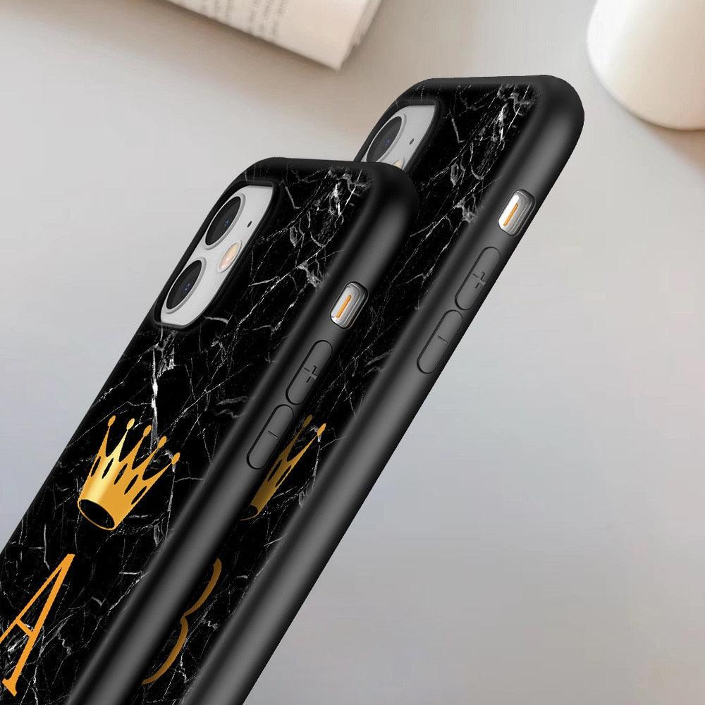 Luxurious Black Soft Silicone Black Marble Crown Letter Fashion Phone Case For iPhone 13 Pro Max 13 Mini Shockproof Case Soft Slim Fit Black Cell Phone Back Cover Stevvex