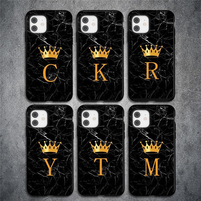 Luxurious Black Soft Silicone Black Marble Crown Letter Fashion Phone Case For iPhone 13 Pro Max 13 Mini Shockproof Case Soft Slim Fit Black Cell Phone Back Cover Stevvex