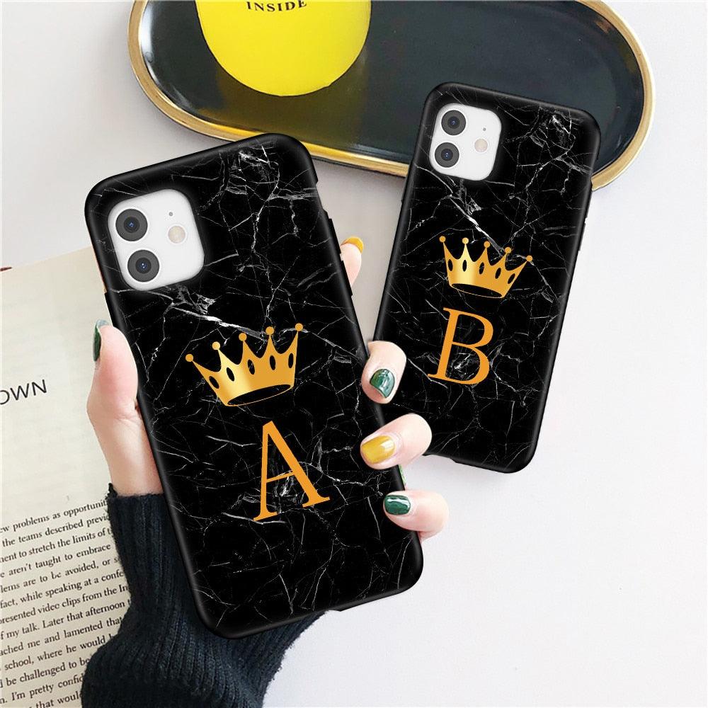 Luxurious Black Soft Silicone Black Marble Crown Letter Fashion Phone Case For iPhone 13 Pro Max 13 Mini Shockproof Case Soft Slim Fit Black Cell Phone Back Cover Stevvex