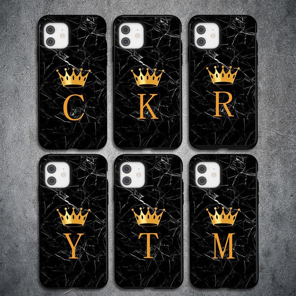 Luxurious Black Soft Silicone Black Marble Crown Letter Fashion Phone Case For iPhone 13 Pro Max 13 Mini Shockproof Case Soft Slim Fit Black Cell Phone Back Cover Stevvex