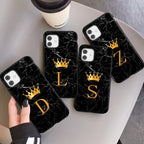 Luxurious Black Soft Silicone Black Marble Crown Letter Fashion Phone Case For iPhone 13 Pro Max 13 Mini Shockproof Case Soft Slim Fit Black Cell Phone Back Cover Stevvex