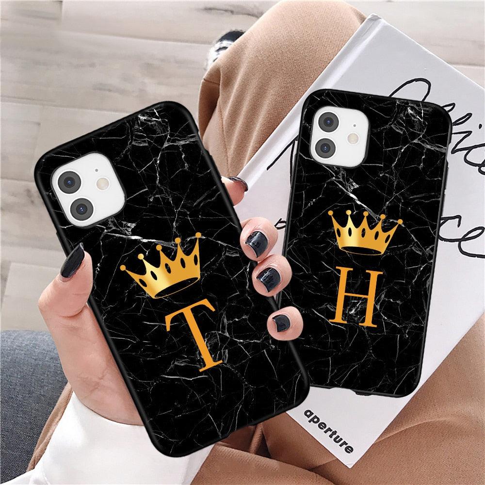 Luxurious Black Soft Silicone Black Marble Crown Letter Fashion Phone Case For iPhone 13 Pro Max 13 Mini Shockproof Case Soft Slim Fit Black Cell Phone Back Cover Stevvex