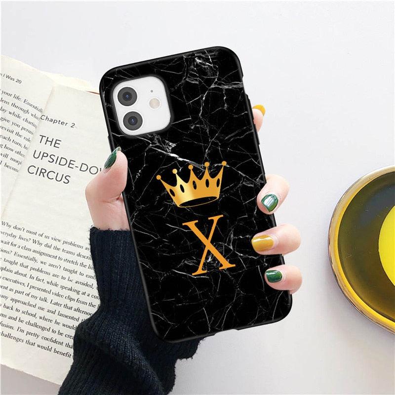 Luxurious Black Soft Silicone Black Marble Crown Letter Fashion Phone Case For iPhone 13 Pro Max 13 Mini Shockproof Case Soft Slim Fit Black Cell Phone Back Cover Stevvex