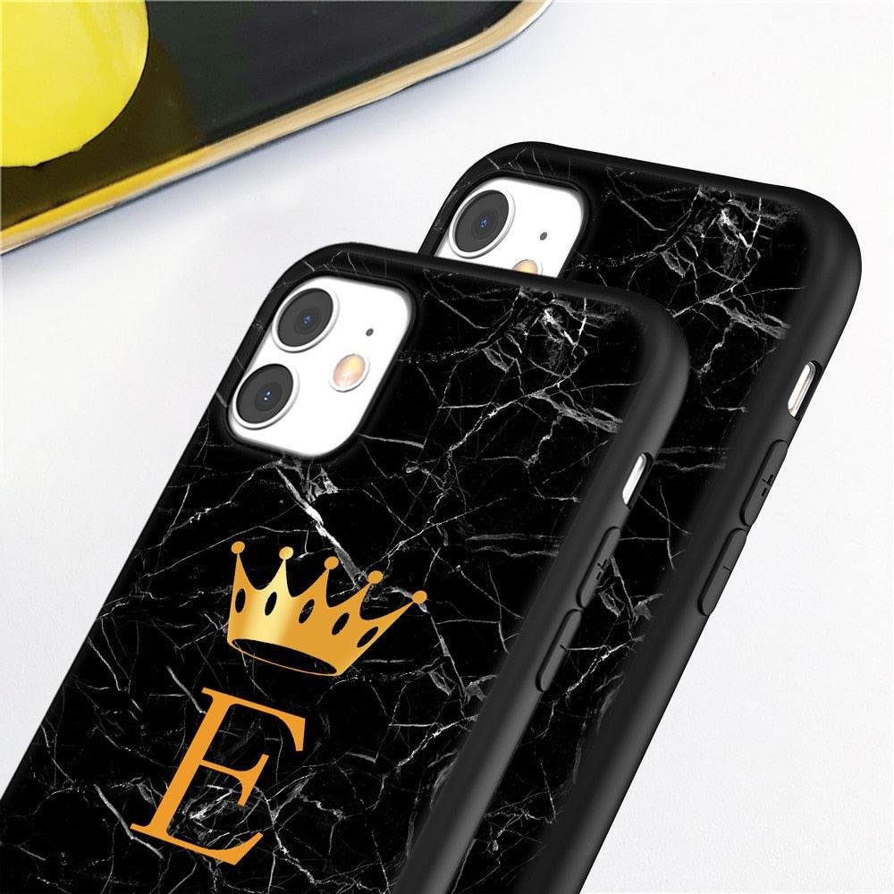 Luxurious Black Soft Silicone Black Marble Crown Letter Fashion Phone Case For iPhone 13 Pro Max 13 Mini Shockproof Case Soft Slim Fit Black Cell Phone Back Cover Stevvex