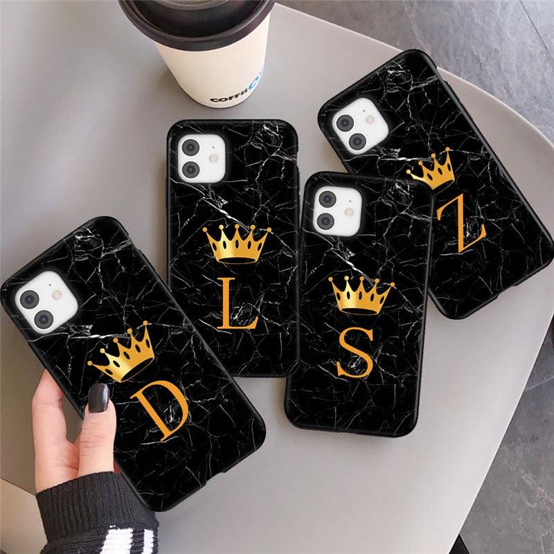 Luxurious Black Soft Silicone Black Marble Crown Letter Fashion Phone Case For iPhone 13 Pro Max 13 Mini Shockproof Case Soft Slim Fit Black Cell Phone Back Cover Stevvex
