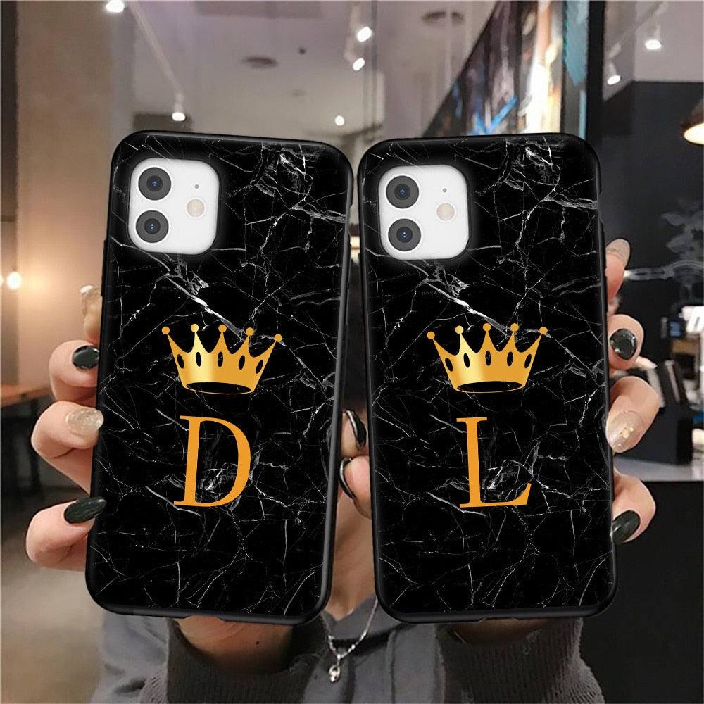 Luxurious Black Soft Silicone Black Marble Crown Letter Fashion Phone Case For iPhone 13 Pro Max 13 Mini Shockproof Case Soft Slim Fit Black Cell Phone Back Cover Stevvex