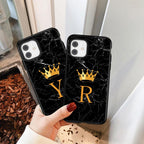 Luxurious Black Soft Silicone Black Marble Crown Letter Fashion Phone Case For iPhone 13 Pro Max 13 Mini Shockproof Case Soft Slim Fit Black Cell Phone Back Cover Stevvex