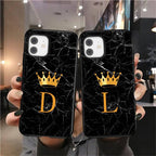 Luxurious Black Soft Silicone Black Marble Crown Letter Fashion Phone Case For iPhone 13 Pro Max 13 Mini Shockproof Case Soft Slim Fit Black Cell Phone Back Cover Stevvex