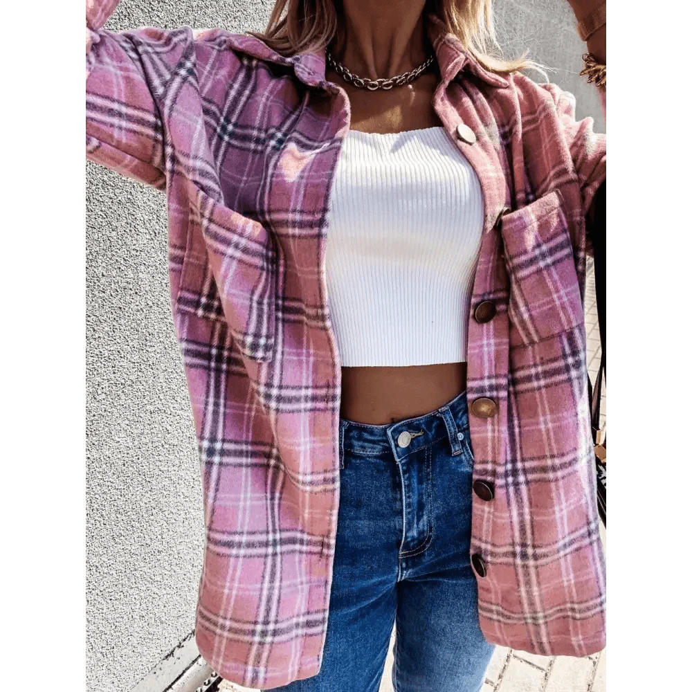 Luxurious Fashionable Women's Long Sleeve Plaid Shirt Coats Top Spring Autumn Casual Lapel Cardigan ,Jackets ,Outerwear,Streetwear Stevvex