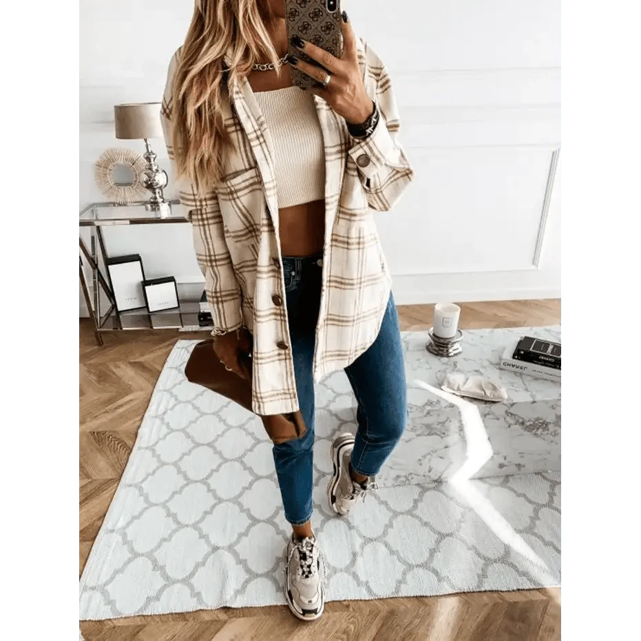 Luxurious Fashionable Women's Long Sleeve Plaid Shirt Coats Top Spring Autumn Casual Lapel Cardigan ,Jackets ,Outerwear,Streetwear Stevvex