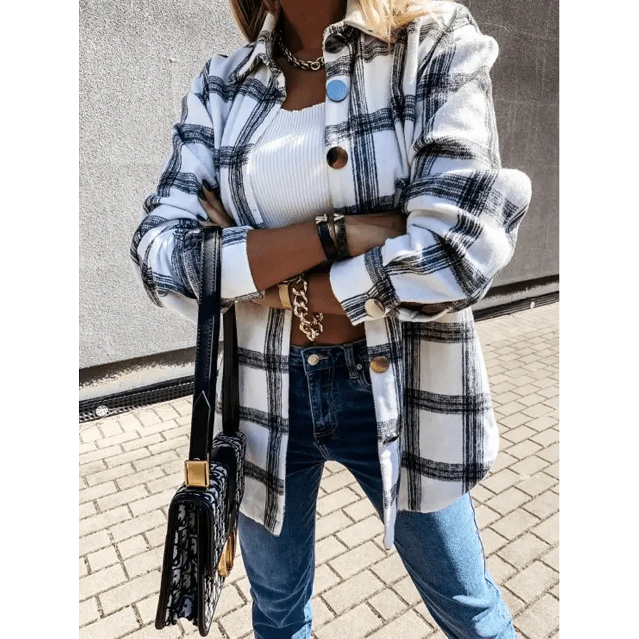 Luxurious Fashionable Women's Long Sleeve Plaid Shirt Coats Top Spring Autumn Casual Lapel Cardigan ,Jackets ,Outerwear,Streetwear Stevvex