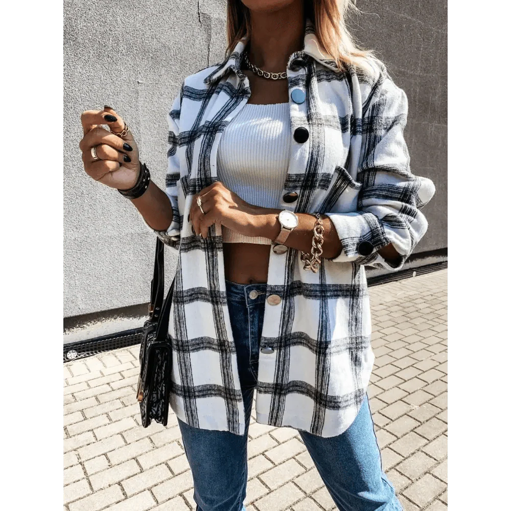 Luxurious Fashionable Women's Long Sleeve Plaid Shirt Coats Top Spring Autumn Casual Lapel Cardigan ,Jackets ,Outerwear,Streetwear Stevvex