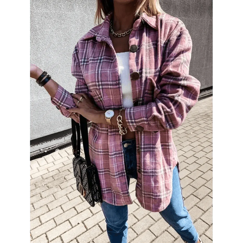 Luxurious Fashionable Women's Long Sleeve Plaid Shirt Coats Top Spring Autumn Casual Lapel Cardigan ,Jackets ,Outerwear,Streetwear Stevvex