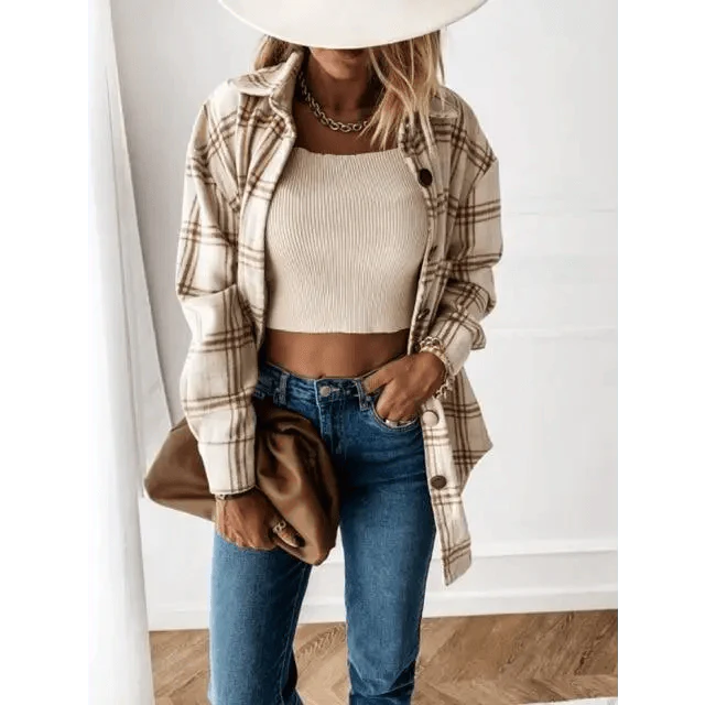 Luxurious Fashionable Women's Long Sleeve Plaid Shirt Coats Top Spring Autumn Casual Lapel Cardigan ,Jackets ,Outerwear,Streetwear Stevvex