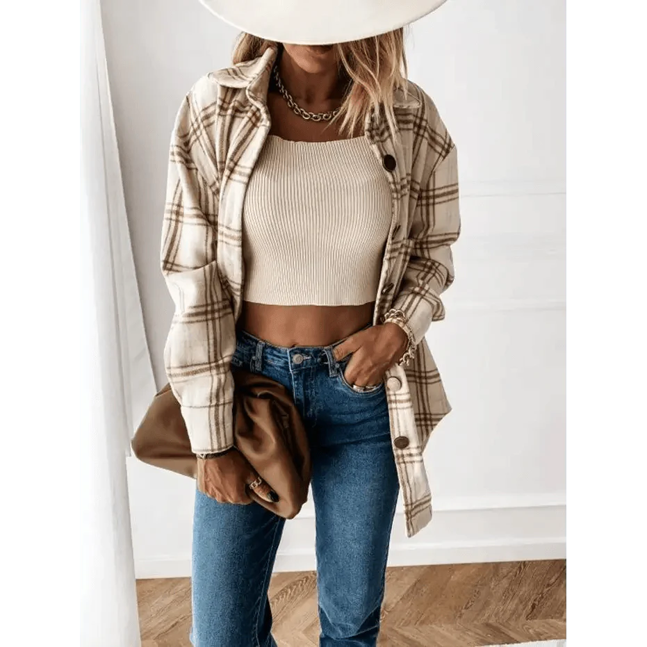 Luxurious Fashionable Women's Long Sleeve Plaid Shirt Coats Top Spring Autumn Casual Lapel Cardigan ,Jackets ,Outerwear,Streetwear Stevvex