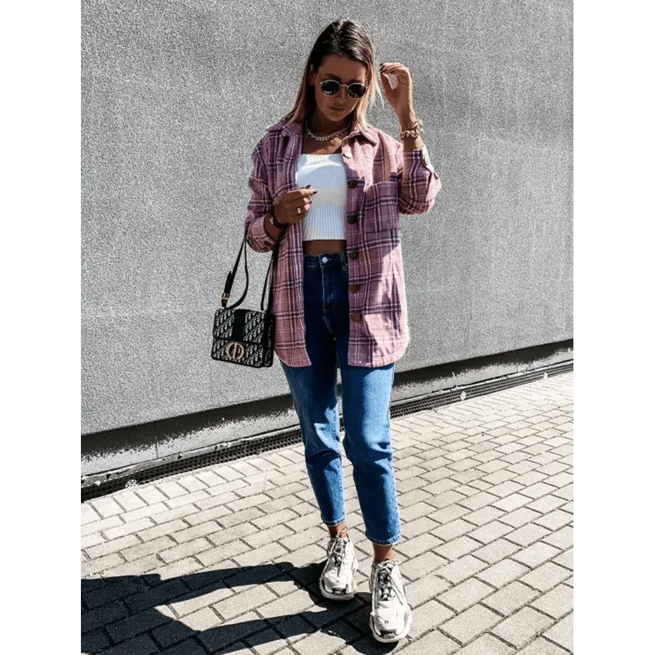 Luxurious Fashionable Women's Long Sleeve Plaid Shirt Coats Top Spring Autumn Casual Lapel Cardigan ,Jackets ,Outerwear,Streetwear Stevvex