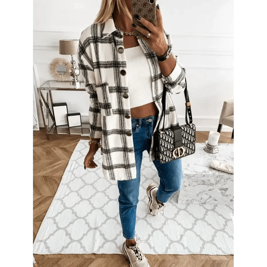 Luxurious Fashionable Women's Long Sleeve Plaid Shirt Coats Top Spring Autumn Casual Lapel Cardigan ,Jackets ,Outerwear,Streetwear Stevvex