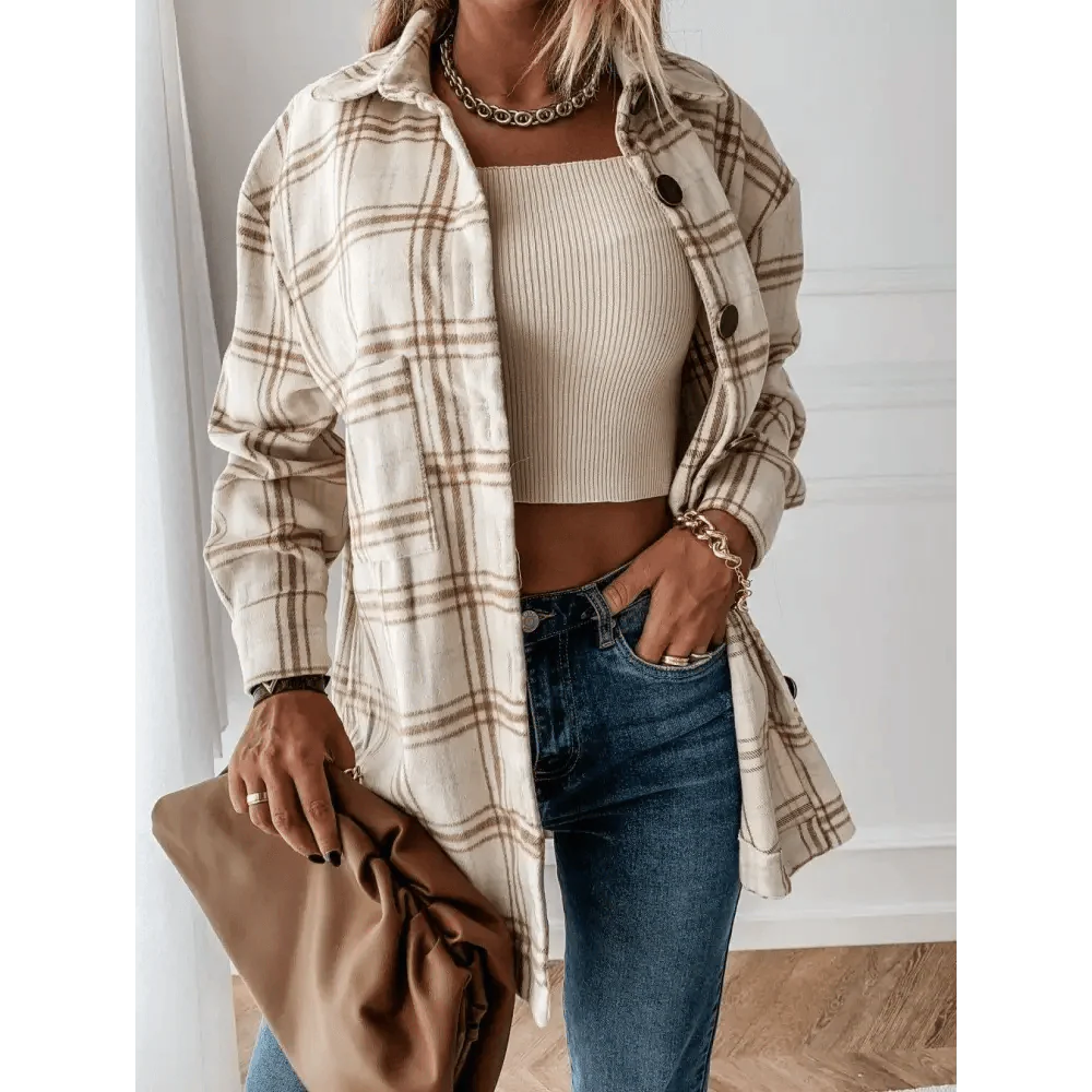 Luxurious Fashionable Women's Long Sleeve Plaid Shirt Coats Top Spring Autumn Casual Lapel Cardigan ,Jackets ,Outerwear,Streetwear Stevvex