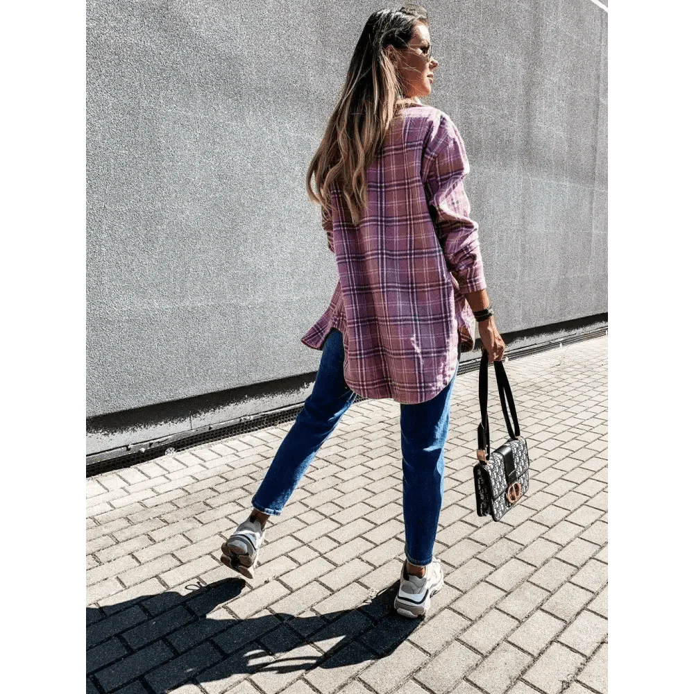 Luxurious Fashionable Women's Long Sleeve Plaid Shirt Coats Top Spring Autumn Casual Lapel Cardigan ,Jackets ,Outerwear,Streetwear Stevvex