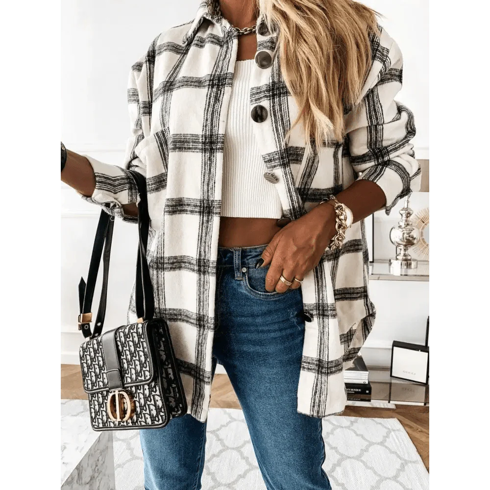 Luxurious Fashionable Women's Long Sleeve Plaid Shirt Coats Top Spring Autumn Casual Lapel Cardigan ,Jackets ,Outerwear,Streetwear Stevvex