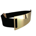 Luxurious Gold Wide Strap Elastic Belts For Women Elegant Metal Polished Plain Gold Belt Black Wide Strap Waistband for Women Stevvex