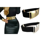 Luxurious Gold Wide Strap Elastic Belts For Women Elegant Metal Polished Plain Gold Belt Black Wide Strap Waistband for Women Stevvex