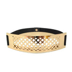 Luxurious Gold Wide Strap Elastic Belts For Women Elegant Metal Polished Plain Gold Belt Black Wide Strap Waistband for Women Stevvex