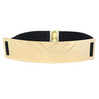 Luxurious Gold Wide Strap Elastic Belts For Women Elegant Metal Polished Plain Gold Belt Black Wide Strap Waistband for Women Stevvex
