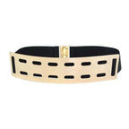 Luxurious Gold Wide Strap Elastic Belts For Women Elegant Metal Polished Plain Gold Belt Black Wide Strap Waistband for Women Stevvex