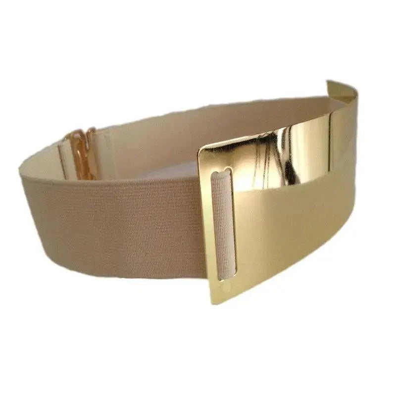 Luxurious Gold Wide Strap Elastic Belts For Women Elegant Metal Polished Plain Gold Belt Black Wide Strap Waistband for Women Stevvex