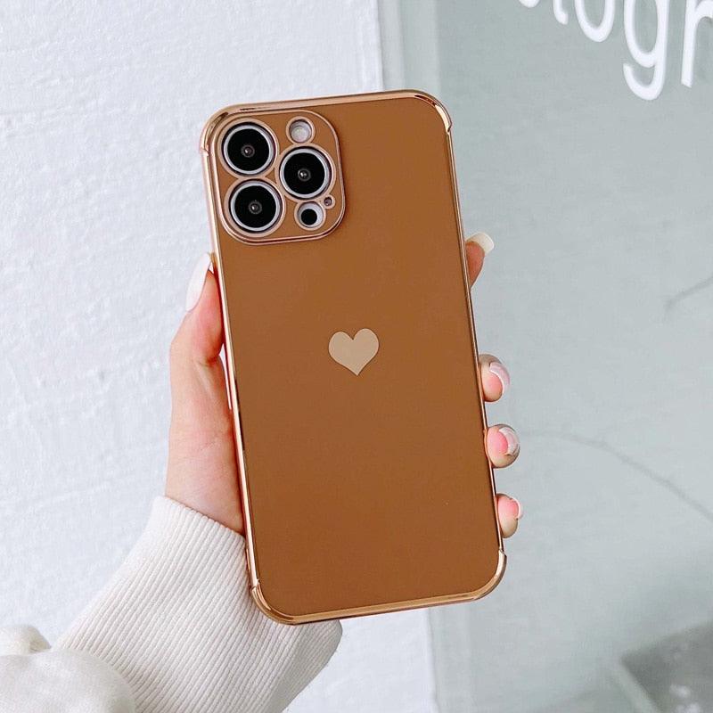 Luxurious Heart Soft Anti-Scratch Full Lens Protection Silicone Girls Shockproof Phone Case for iPhone Phone Case For iPhone 14 13 12 Pro 12Mini Soft Women Elegant Love Heart Shockproof Bumper Phone Case Stevvex