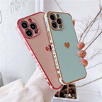 Luxurious Heart Soft Anti-Scratch Full Lens Protection Silicone Girls Shockproof Phone Case for iPhone Phone Case For iPhone 14 13 12 Pro 12Mini Soft Women Elegant Love Heart Shockproof Bumper Phone Case Stevvex