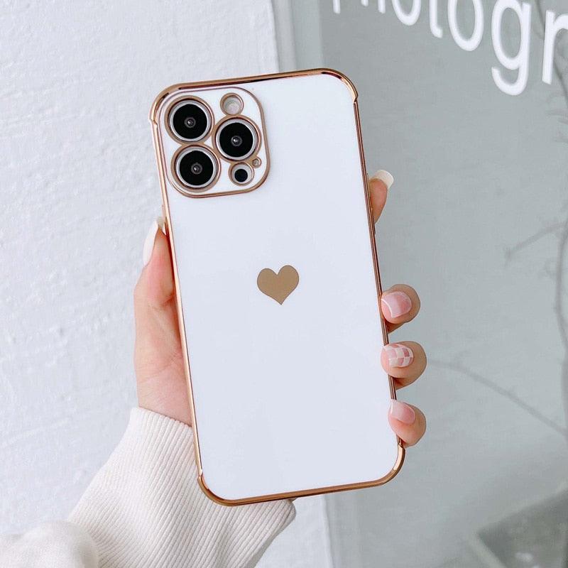 Luxurious Heart Soft Anti-Scratch Full Lens Protection Silicone Girls Shockproof Phone Case for iPhone Phone Case For iPhone 14 13 12 Pro 12Mini Soft Women Elegant Love Heart Shockproof Bumper Phone Case Stevvex
