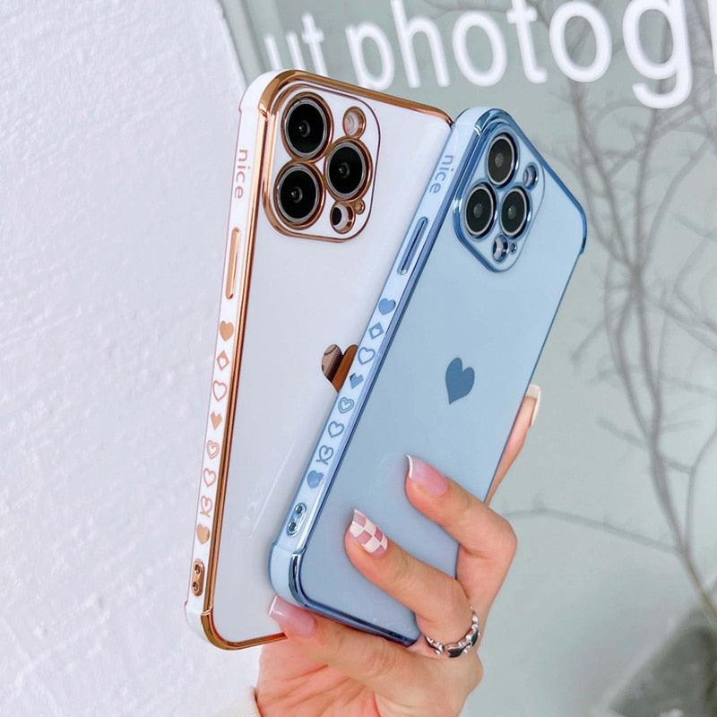 Luxurious Heart Soft Anti-Scratch Full Lens Protection Silicone Girls Shockproof Phone Case for iPhone Phone Case For iPhone 14 13 12 Pro 12Mini Soft Women Elegant Love Heart Shockproof Bumper Phone Case Stevvex