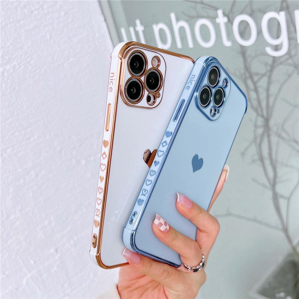 Luxurious Heart Soft Anti-Scratch Full Lens Protection Silicone Girls Shockproof Phone Case for iPhone Phone Case For iPhone 14 13 12 Pro 12Mini Soft Women Elegant Love Heart Shockproof Bumper Phone Case Stevvex