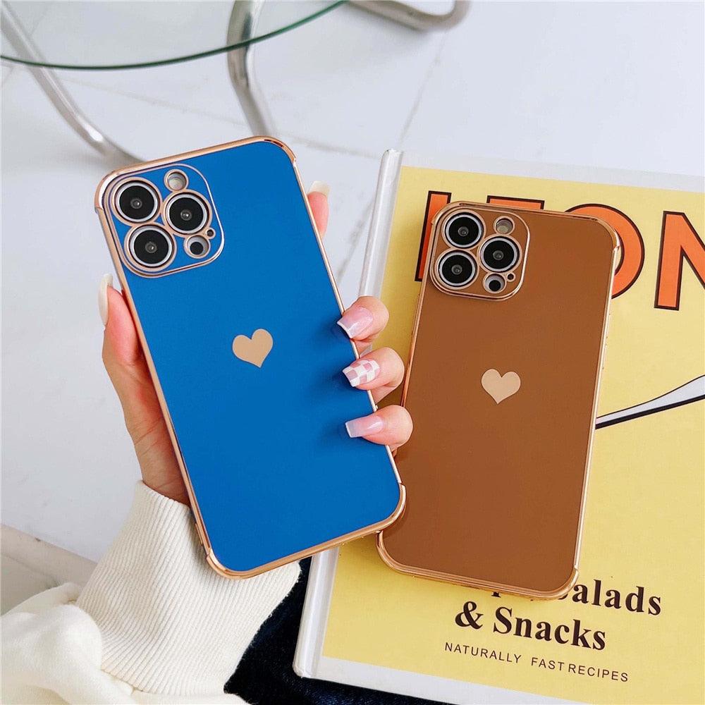 Luxurious Heart Soft Anti-Scratch Full Lens Protection Silicone Girls Shockproof Phone Case for iPhone Phone Case For iPhone 14 13 12 Pro 12Mini Soft Women Elegant Love Heart Shockproof Bumper Phone Case Stevvex