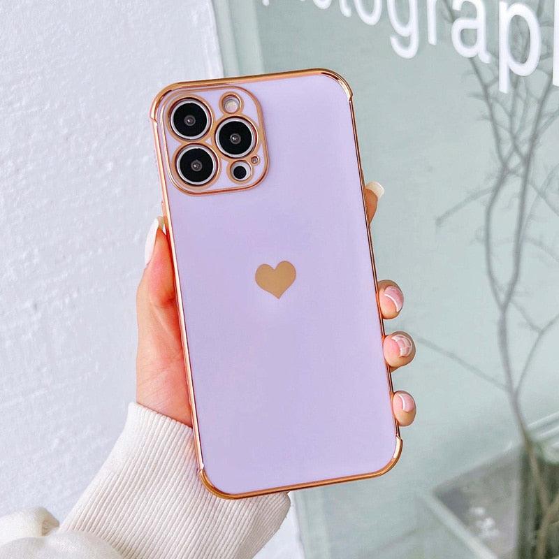 Luxurious Heart Soft Anti-Scratch Full Lens Protection Silicone Girls Shockproof Phone Case for iPhone Phone Case For iPhone 14 13 12 Pro 12Mini Soft Women Elegant Love Heart Shockproof Bumper Phone Case Stevvex