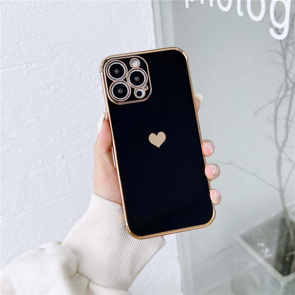 Luxurious Heart Soft Anti-Scratch Full Lens Protection Silicone Girls Shockproof Phone Case for iPhone Phone Case For iPhone 14 13 12 Pro 12Mini Soft Women Elegant Love Heart Shockproof Bumper Phone Case Stevvex