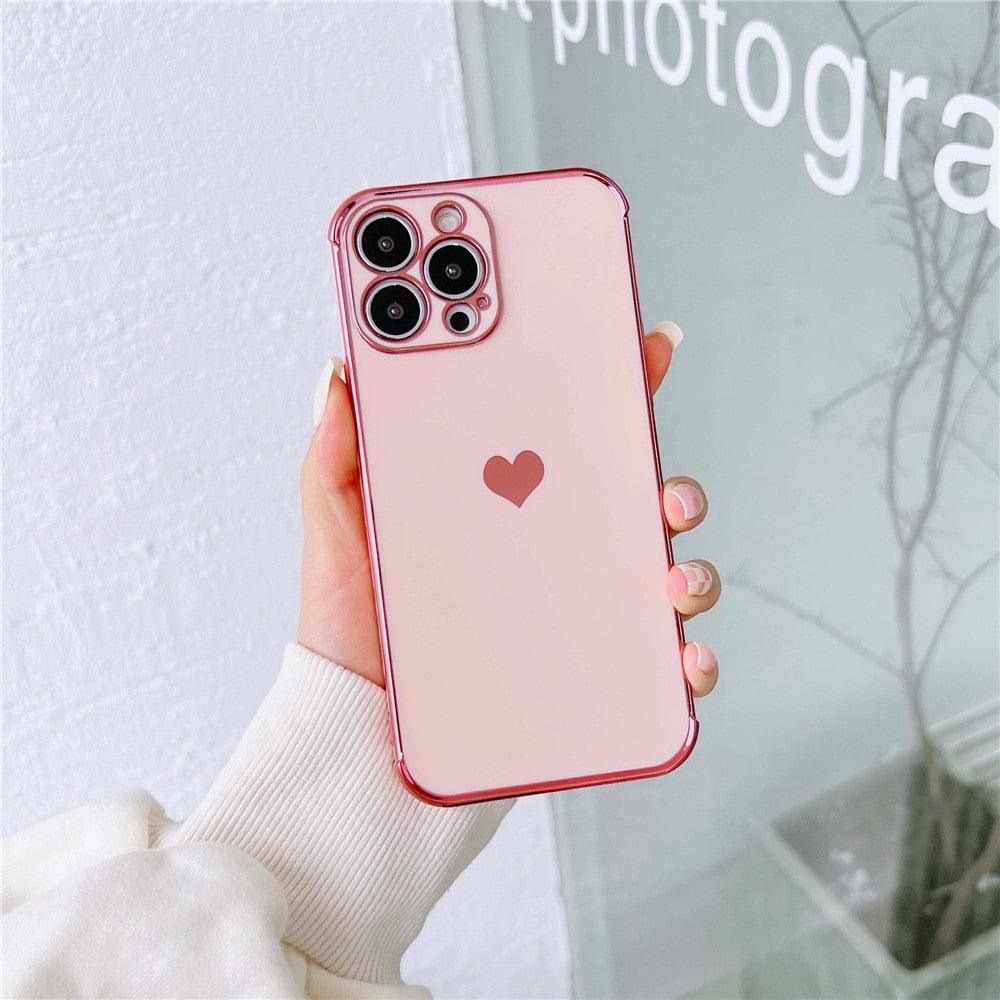 Luxurious Heart Soft Anti-Scratch Full Lens Protection Silicone Girls Shockproof Phone Case for iPhone Phone Case For iPhone 14 13 12 Pro 12Mini Soft Women Elegant Love Heart Shockproof Bumper Phone Case Stevvex