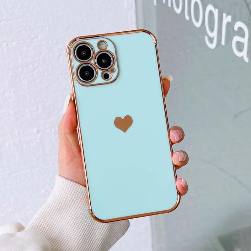 Luxurious Heart Soft Anti-Scratch Full Lens Protection Silicone Girls Shockproof Phone Case for iPhone Phone Case For iPhone 14 13 12 Pro 12Mini Soft Women Elegant Love Heart Shockproof Bumper Phone Case Stevvex
