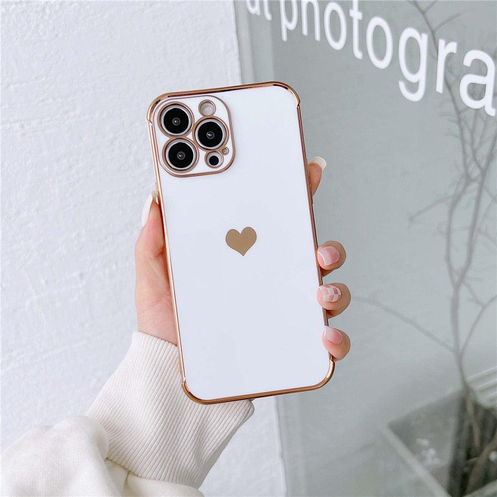 Luxurious Heart Soft Anti-Scratch Full Lens Protection Silicone Girls Shockproof Phone Case for iPhone Phone Case For iPhone 14 13 12 Pro 12Mini Soft Women Elegant Love Heart Shockproof Bumper Phone Case Stevvex