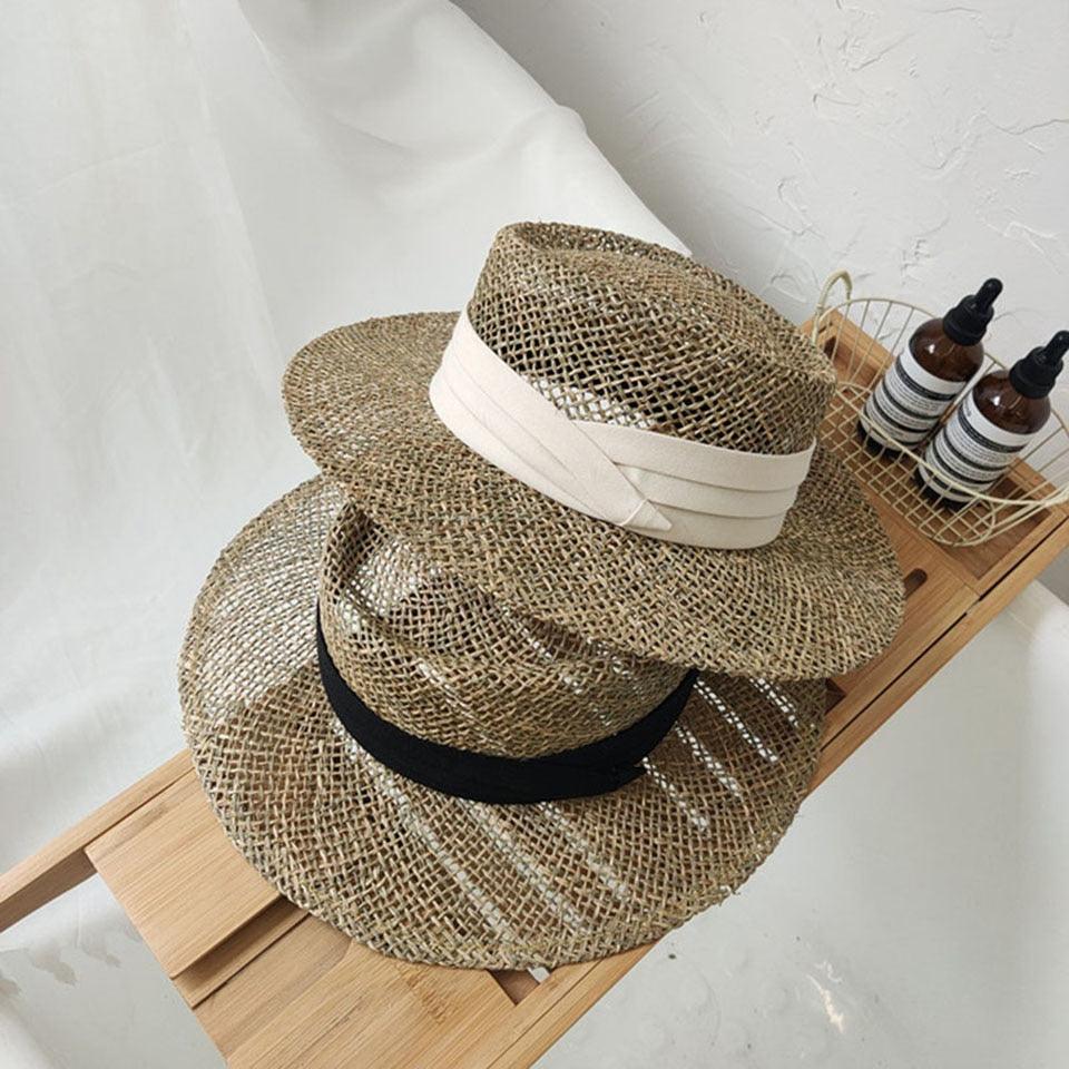 Luxurious New Handmade Straw Beach Hat For Women Summer Hat Luxury Cap Fashion Straw Hat Flat Sun Protection Hats Beautiful Unique Design 55-60cm Stevvex