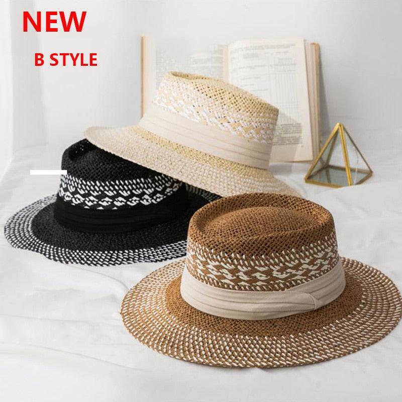 Luxurious New Handmade Straw Beach Hat For Women Summer Hat Luxury Cap Fashion Straw Hat Flat Sun Protection Hats Beautiful Unique Design 55-60cm Stevvex