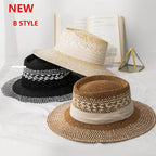 Luxurious New Handmade Straw Beach Hat For Women Summer Hat Luxury Cap Fashion Straw Hat Flat Sun Protection Hats Beautiful Unique Design 55-60cm Stevvex