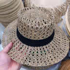 Luxurious New Handmade Straw Beach Hat For Women Summer Hat Luxury Cap Fashion Straw Hat Flat Sun Protection Hats Beautiful Unique Design 55-60cm Stevvex