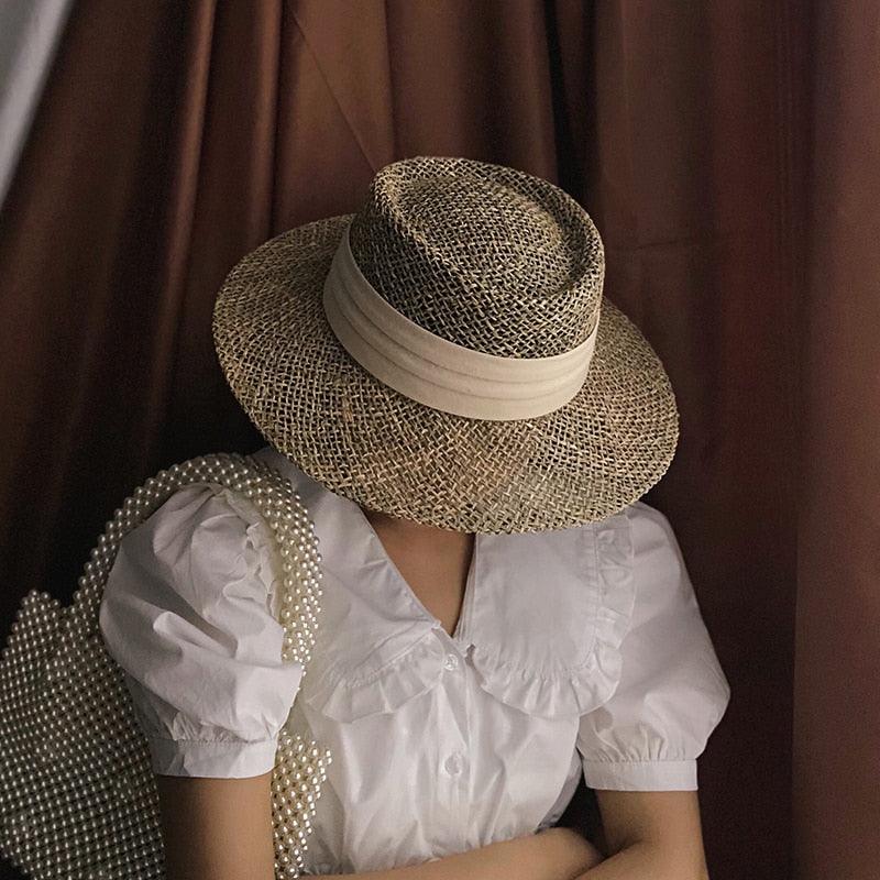Luxurious New Handmade Straw Beach Hat For Women Summer Hat Luxury Cap Fashion Straw Hat Flat Sun Protection Hats Beautiful Unique Design 55-60cm Stevvex