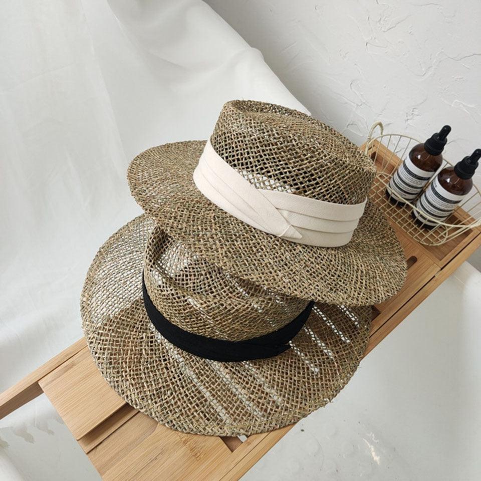 Luxurious New Handmade Straw Beach Hat For Women Summer Hat Luxury Cap Fashion Straw Hat Flat Sun Protection Hats Beautiful Unique Design 55-60cm Stevvex